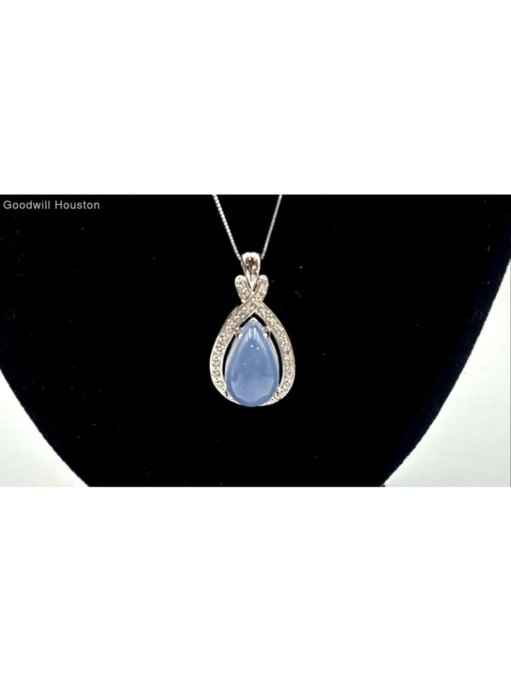 14K White Gold Box Chain 20" Necklace Moissanite Purple Crystal Pendant 6.7gRAM - Picture 7 of 8